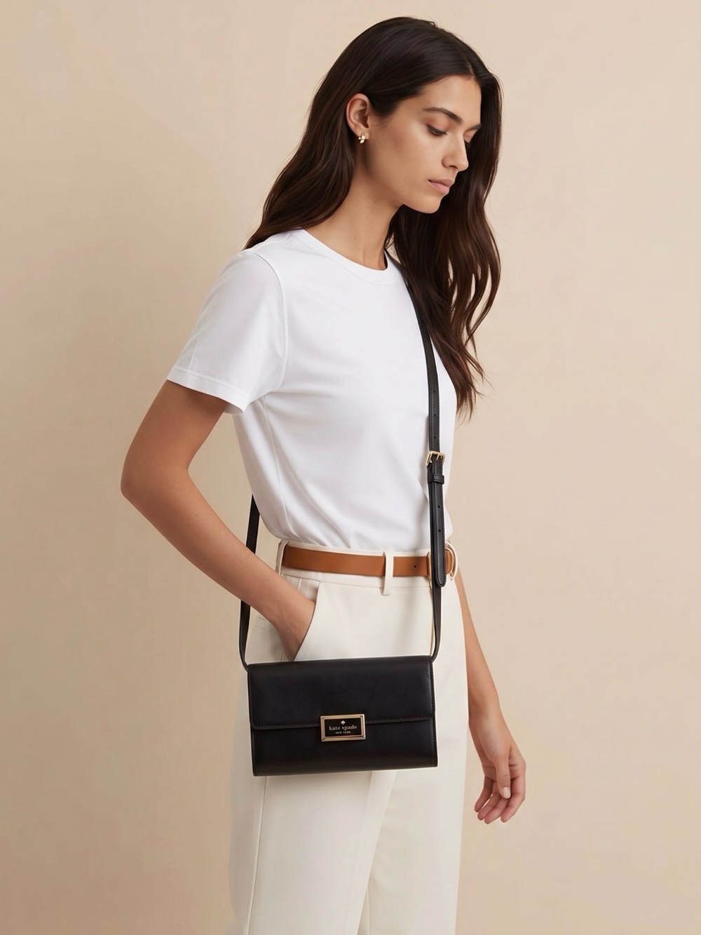 kate spade Black Leather Crossbody Bag with Gold-Tone Plaque NWOT